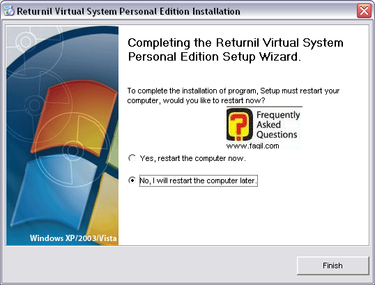 ההתקנה הסתיימה,תוכנת Virtual system personal edition