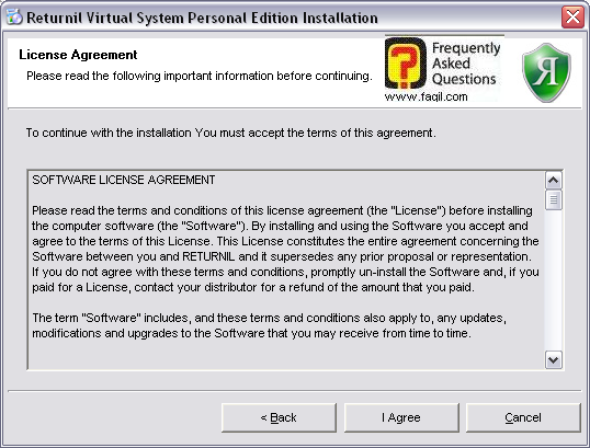 מסך הסכם הרישיון בהתקנה,תוכנת Virtual system personal edition