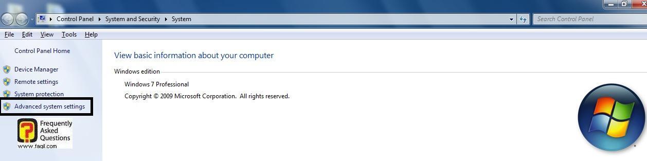 בחירה בadvanced system settings, בחלונות 7