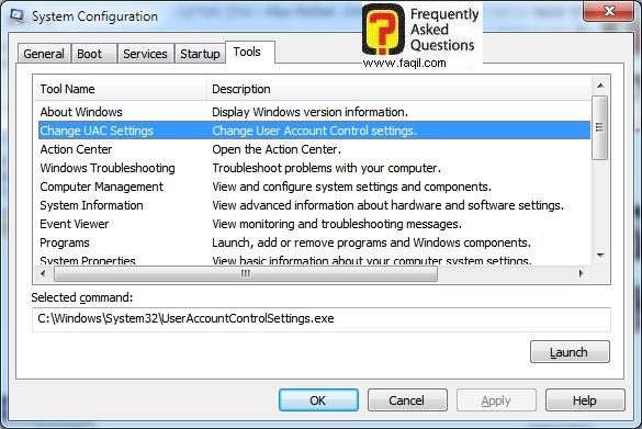  בחירה ב-בChange Uac Setting 