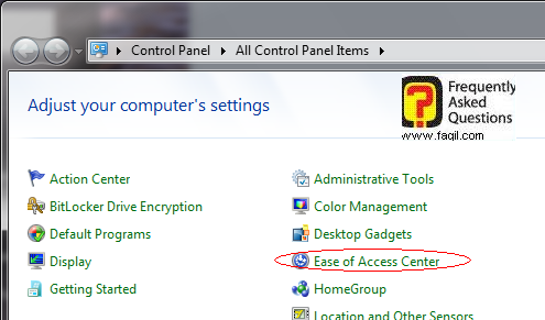 הגעה לEase of access, בחלונות 7   