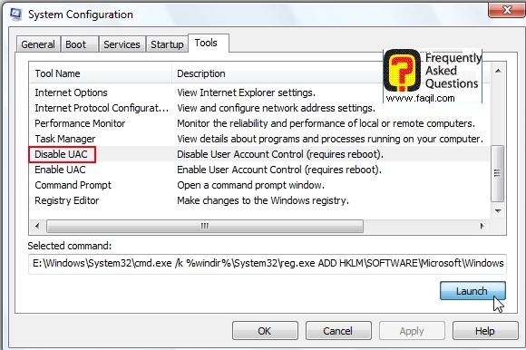  בחרו  disable uac,  בחלונות ויסטה