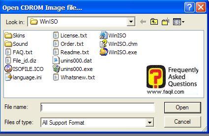 בחירת הקובץ הרצוי,בתוכנת WinISO 