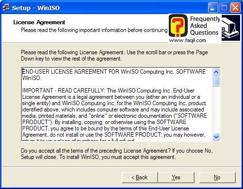 מסך תנאי שימוש להתקנה ,תוכנת WinISO 