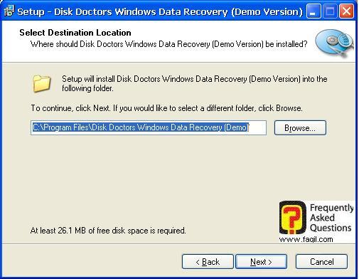 בחירת מיקום היעד  להתקנה,תוכנת  Disk Doctors Windows Data Recovery (FAT)