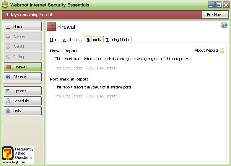 חומת האש, לשונית דוחות Werboot Internet Security 