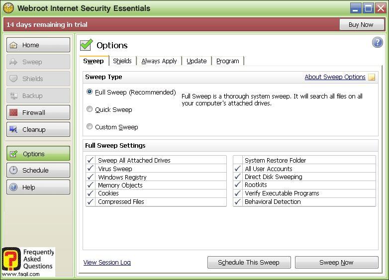אפשרויות סוג סריקה מלא-Werboot Internet Security 