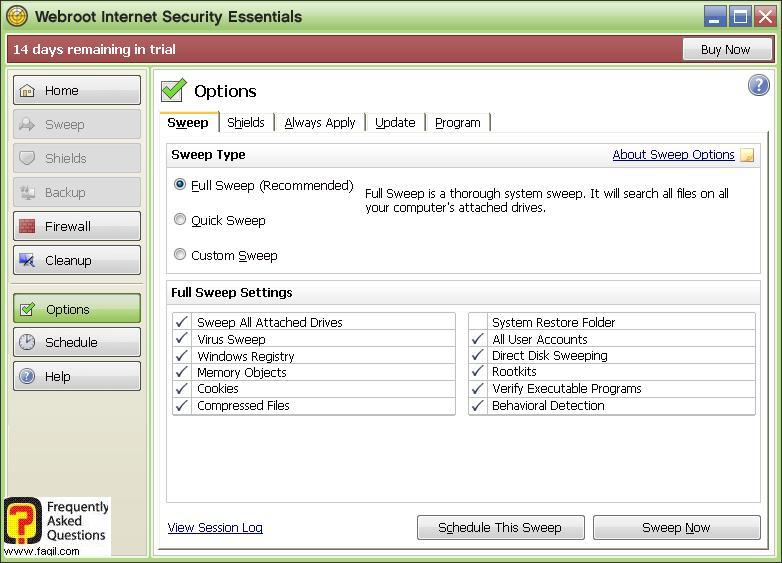 אפשרויות סוג סריקה מלא-Werboot Internet Security 