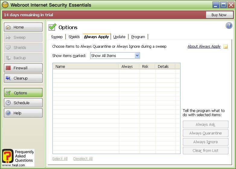 אפשרויות לשונית   always apply-Werboot Internet Security 