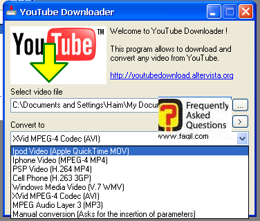 בחירת ההמרה הרצויה,תוכנת youtube downloader  