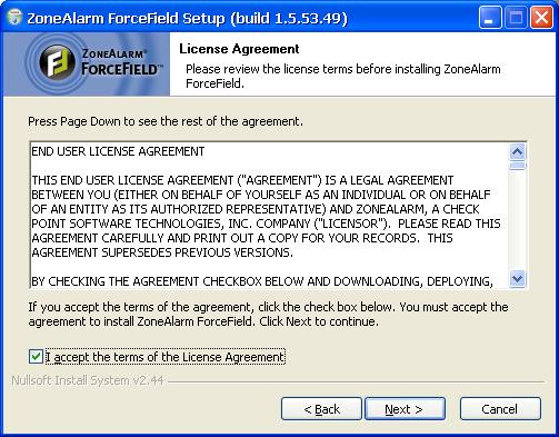 הסכם הרישיון  להתקנה,ForceField