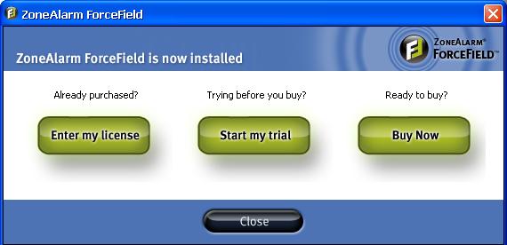 אפשרויות הכניסה-קנייה,הכנסת הרישיון או ניסיון התוכנה ,ForceField