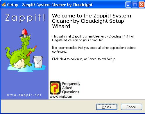 מסך ברוכים הבאים להתקנה,תוכנת Zappit 