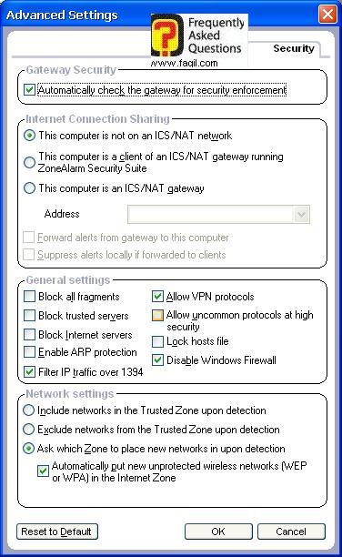 הגדרות מתקדמות,מרכז האבטחה של צ'ק פוינט-ZoneAlarm Security Suite