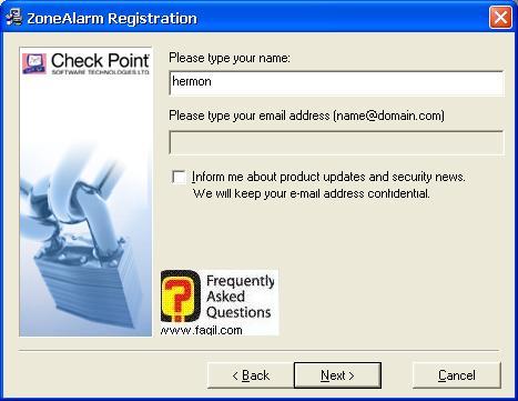 בחירת שם להתקנה,מרכז האבטחה של צ'ק פוינט-ZoneAlarm Security Suite