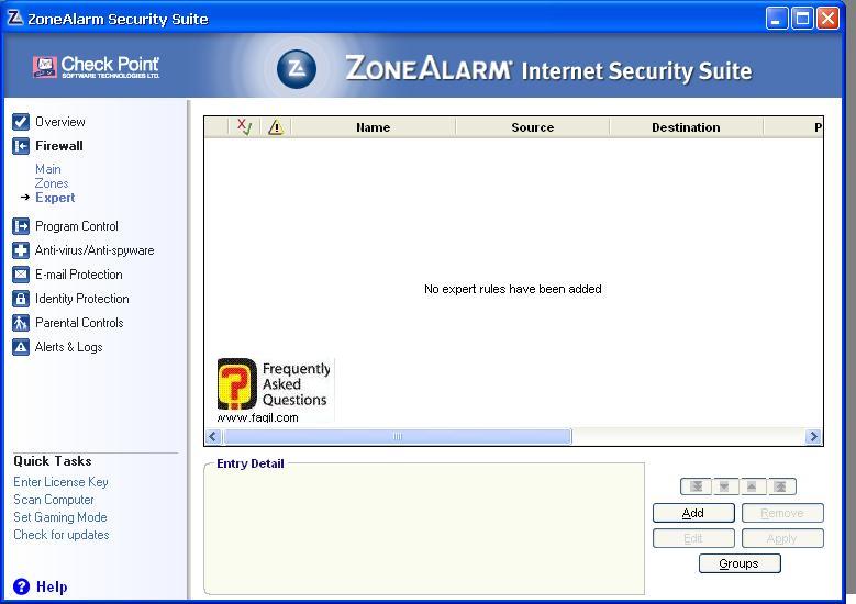 הגדרות מומחה,מרכז האבטחה של צ'ק פוינט-ZoneAlarm Security Suite
