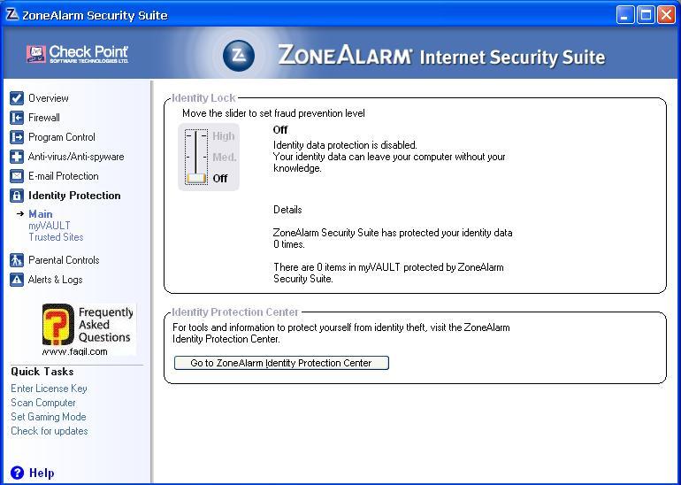 כלי זהות נעילה,מרכז האבטחה של צ'ק פוינט-ZoneAlarm Security Suite