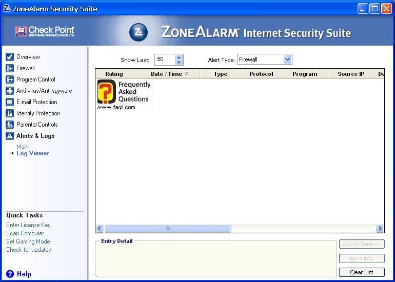 הצגת דוחות,מרכז האבטחה של צ'ק פוינט-ZoneAlarm Security Suite