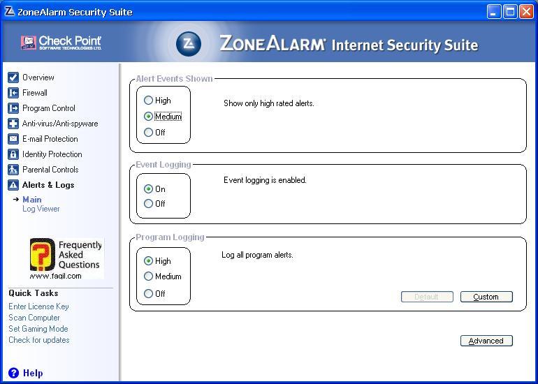 על מה יוצג בדוחות,מרכז האבטחה של צ'ק פוינט-ZoneAlarm Security Suite