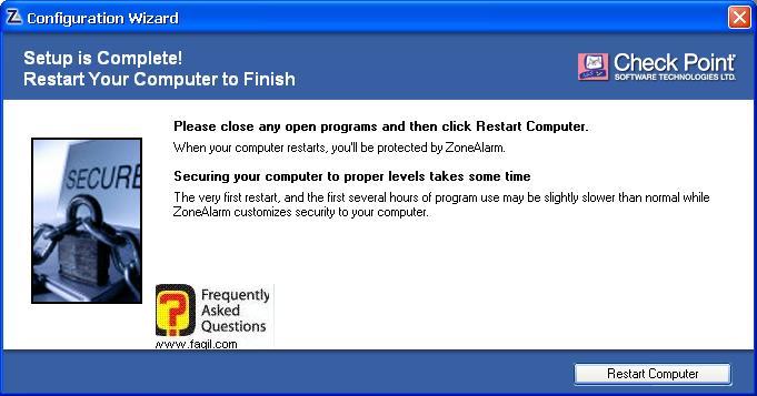 הפעלה מחדש של המחשב,מרכז האבטחה של צ'ק פוינט-ZoneAlarm Security Suite