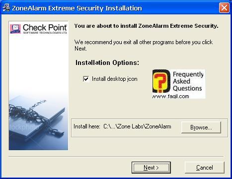 מיקום היעד להתקנה,מרכז האבטחה של צ'ק פוינט-ZoneAlarm Security Suite