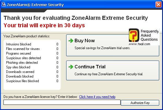 אפשרויות השימוש לניסיון או לקנייה, ZoneAlarm Extreme Security-חומת אש ואנטיוירוס