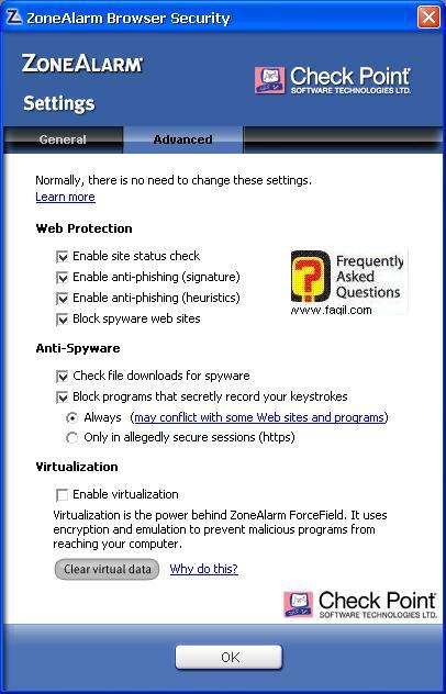הגדרות מתקדמות, ZoneAlarm Extreme Security-חומת אש ואנטיוירוס 